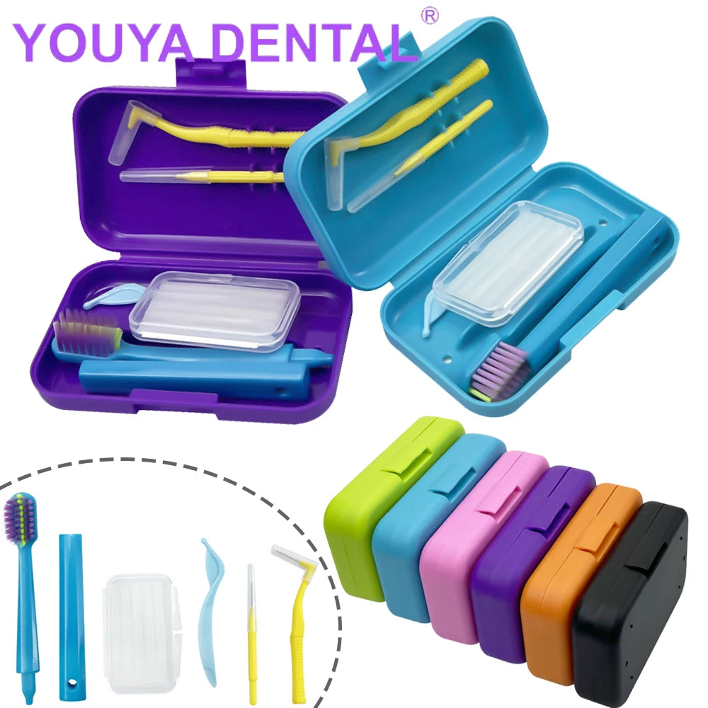 1 Box Portable Travel Dental Cleaning Set Oral Cleaning Care Toothbrush Interdental Brush Teeth Whitening Orthodontic Care Kit