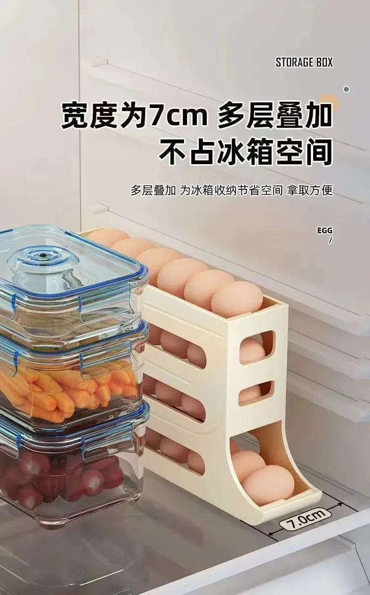 4 Tier Egg Storage Box Organizer for Refrigerator Rolling Egg Organizer Holder Fridge Storage Organizer Food Storage Container
