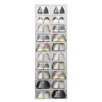 20Pcs Foldable Shoe Organizers Clear Plastic Sneaker Shoe Display Case with Lid White Shoe Box