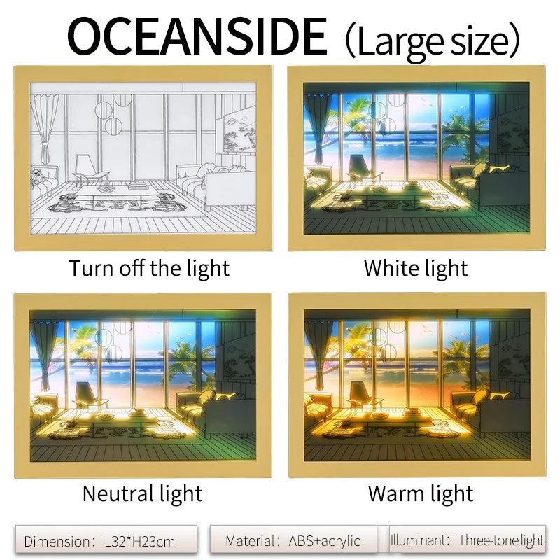 Beautiful LED Light Painting Indoor Sunlight Window Wooden Photo Light Dimming Wall Artwork Table Lamp Home Decor Night Lamp