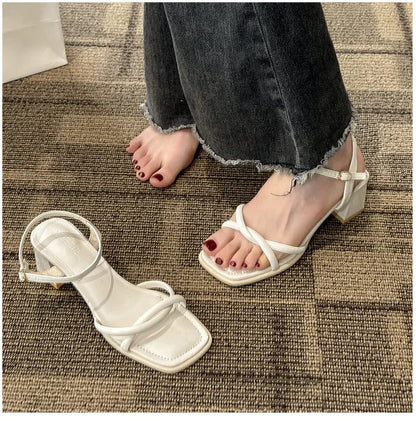 Sandals, 2025 Summer New Fashion Gentle Retro Chunky Non-slip Sandals, A Line with 5cm High Heels Summer Beach Sandals