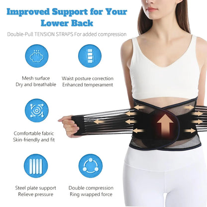 Lumbar Support Back Brace for Lower Back Pain,Back Brace for Men and Women,Back Support Belt with Dual Adjustable Straps