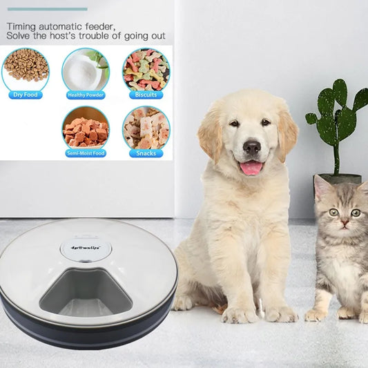 Automatic Pet Feeder Timing Feeder 6 Meals 6 Grids Cat Dog Electric Dry Food Dispenser Accessories Smart Control Pet Feeder