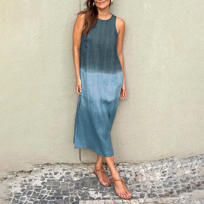 2024 Women Gradient Dress Split Sleeveless Maxi Dresses New Summer Casual Fashion Female High Street Vestidos