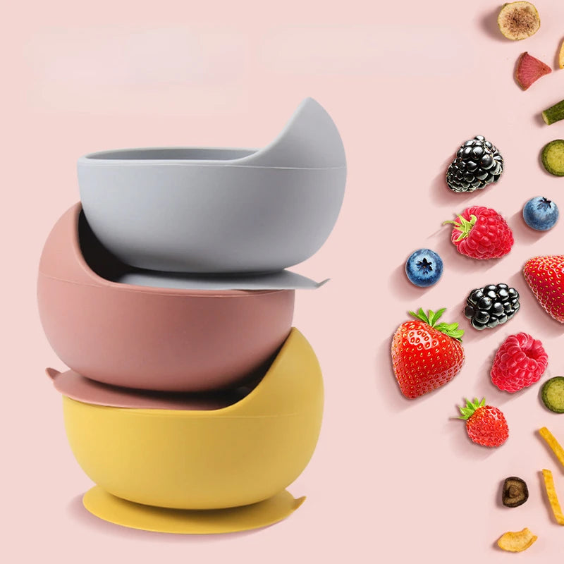 Food Grade Silicone Child Dish Set Baby Feeding Bowl Suction Plate Straw Cup Wooden Spoon Fork for Kids Tableware Toddler Dishes