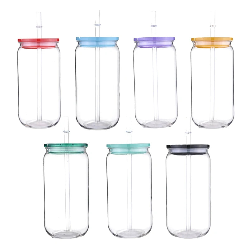 16oz PET Plastic Cups Equipped With Replaceable Colored Lid And Straw Can Hold Soda Juice Drinks Milks High Quality Cups