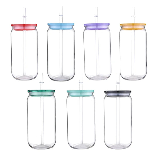 16oz PET Plastic Cups Equipped With Replaceable Colored Lid And Straw Can Hold Soda Juice Drinks Milks High Quality Cups