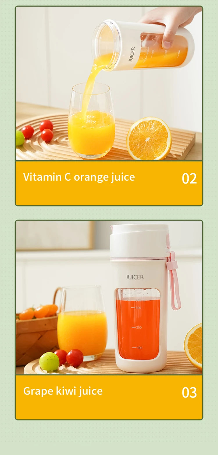 Portable Juicer Mini Electric Blender Multifunction Juice Maker Machine Fruit Mixers Extractors Smoothies Mixer 6 Blades 1200mAh