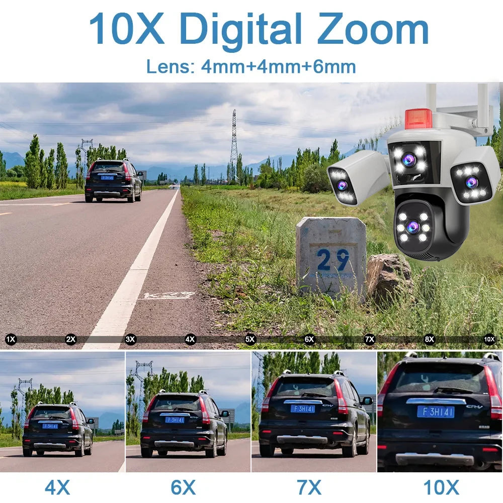 Linook WiFi surveillance camera, 12MP, 6K, 360,3 lenses, CCTV outdoor WiFi camera, IP camera, PTZ security camera