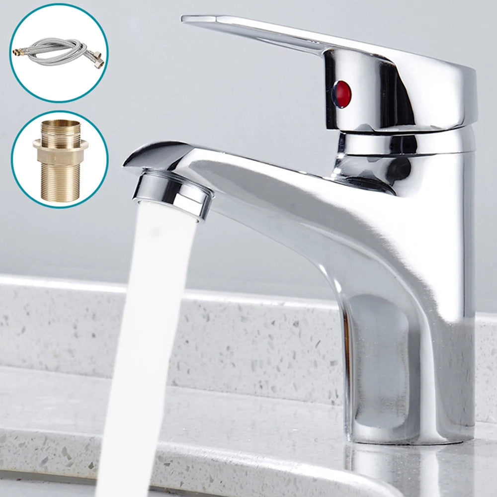 Single Lever Mixer Faucet Metal Electroplating Sink Taps Hot Cold Water Sink Mixer Tap Modern Basin Sink Faucet Durable Sink Tap