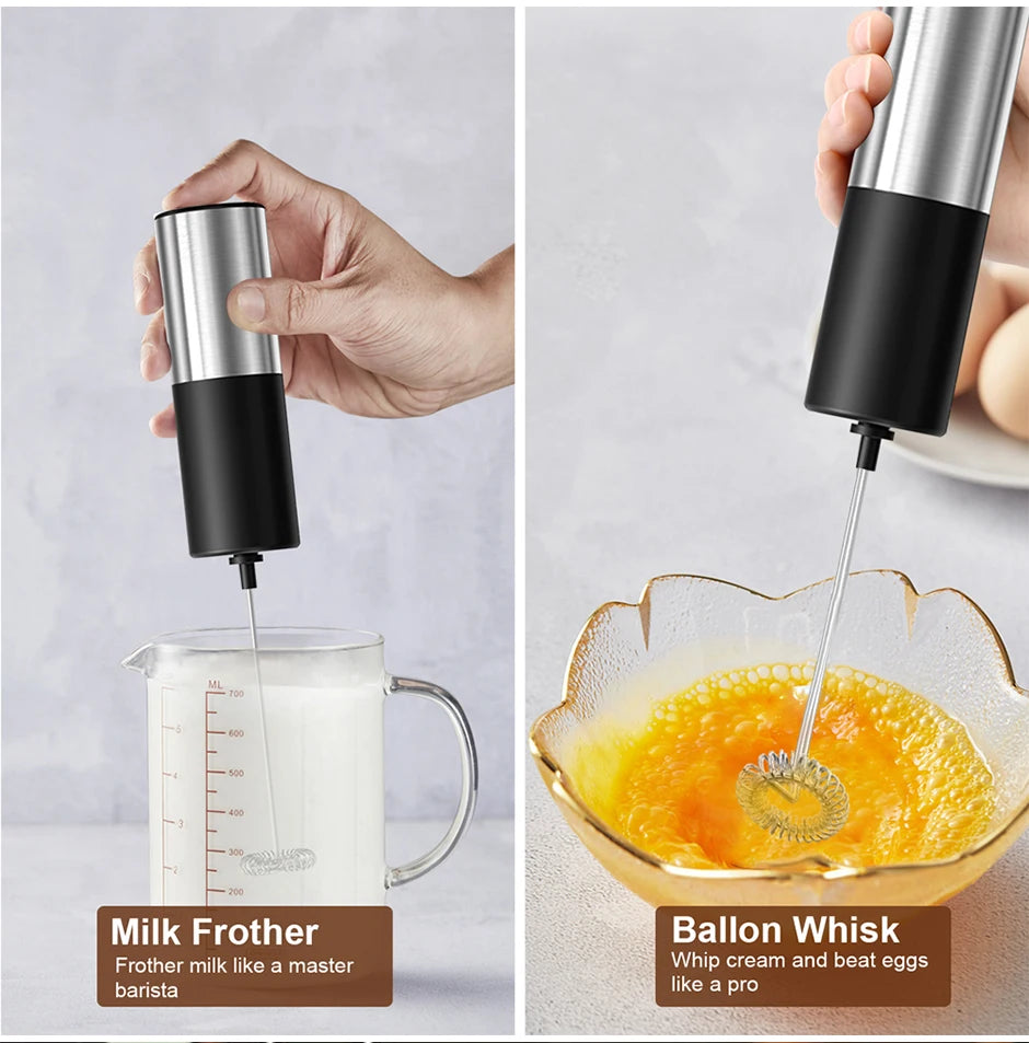 Electric Milk Frother Milk Blender Handheld Drink Mixer with Steel Stand Foam Maker Whisk Mini Blenders for Coffee Hot Chocolate