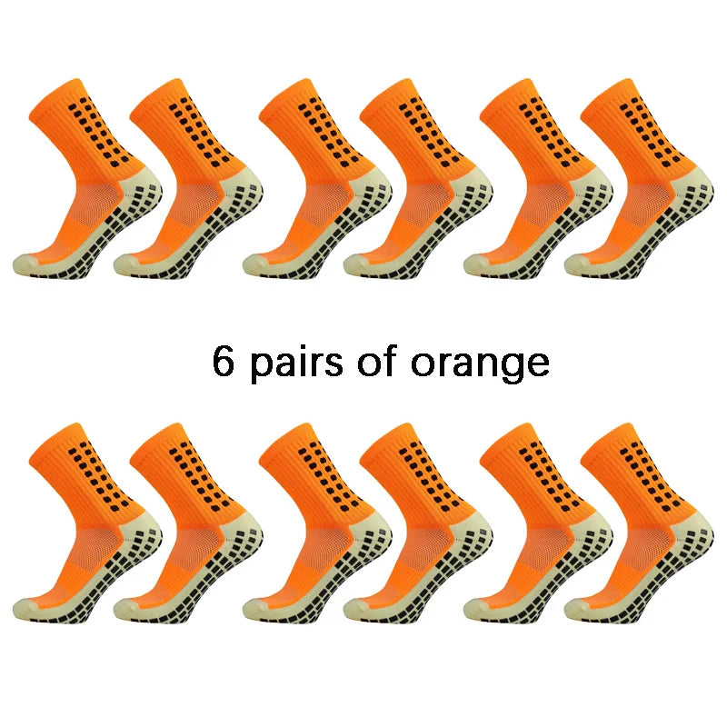 6 pairs of anti-skid classic sports socks with adhesive points, football socks