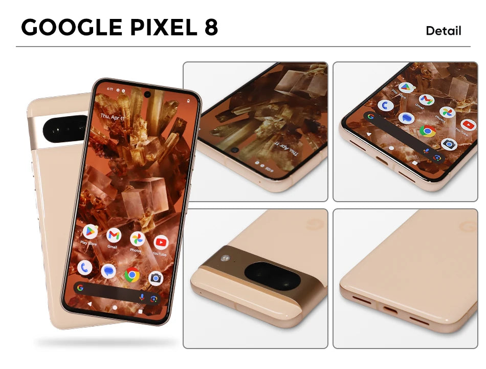 2023 Original Google Pixel 8 8GB RAM 128GB ROM 5G Google Tensor G3 IP68 water resistant 4575mAh Battery NFC Support Google Play