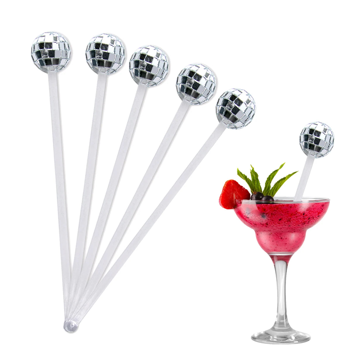5/10/15 Mirror Disco Ball Stirrers Cocktail Stirrers Round Top Swizzle Sticks Coffee Stirrers 70s Disco Party Home Bar Decor