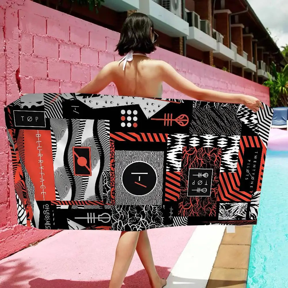 T-Twenty One Pilots Beach Towel Colorful Bath Towels For Girl Microfiber Quick Dry Custom Sand Free Beach Yoga Spa Gym Pool