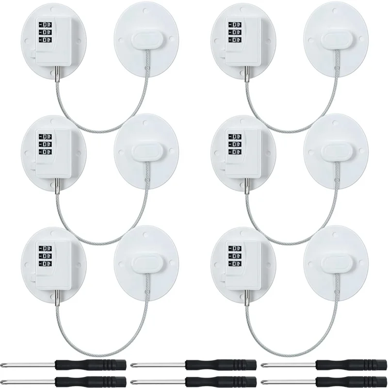 A36T-6 Pcs Cabinet Locks With Combination Fridge Lock Combo Child Safety Combination Lock With 6 Screwdrivers (White) Easy Insta