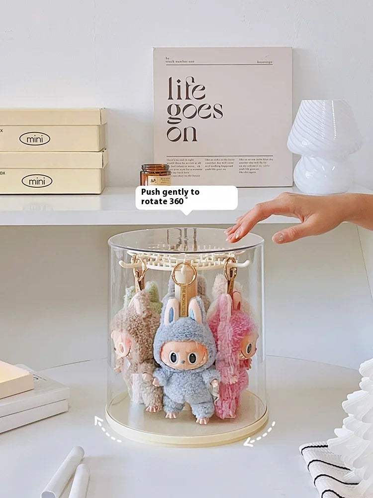 Labubu pendant display box, rotatable transparent Labubu doll, handmade blind box, storage display stand, decorative ornaments,