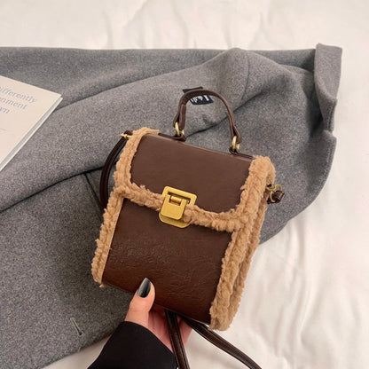 Fashion Small Totes Bag 2024 Trend PU Leather Shoulder Bags for Women Cute Short Handle Crossbody Phone Bag Luxury Fur Handbags