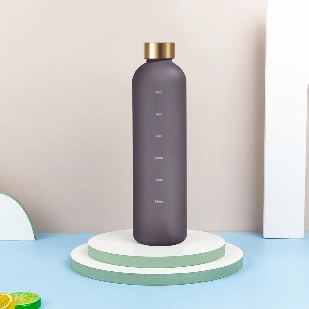 1L Water Bottle With Time Marker Reusable Leakproof Sports Water Bottle for Fitness Sports Outdoors Travel Frosted Drink Bottles
