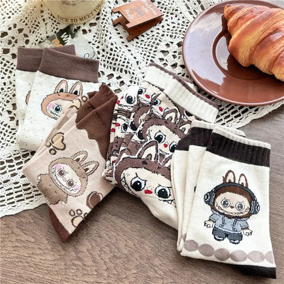 Labubu Mid Length Socks for Children Versatile Couples Trendy College Style Anime and Cartoon Department Labubu Cloth Long Socks