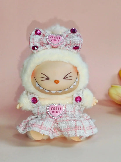 Labubu Sitting Party Outfit V1 V2 Doll Clothes Classic Grid Dress with Fragrance Kids Gift Set