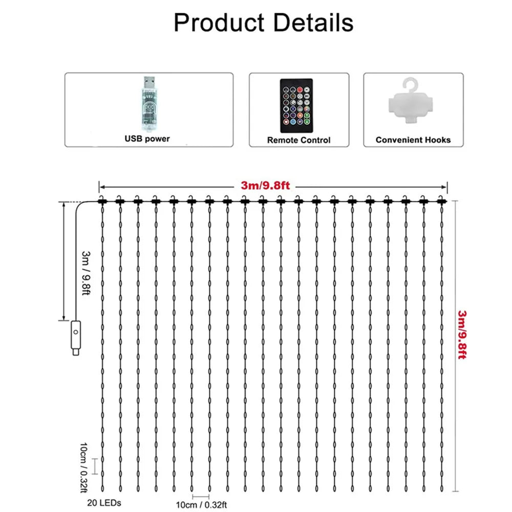 Smart Curtain Lights, 400 LED USB Curtain String Lights with App Remote Control,DIY for Backdrop Birthday Mother's day Gift