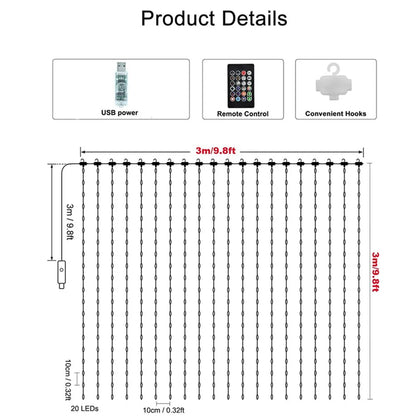 Smart Curtain Lights, 400 LED USB Curtain String Lights with App Remote Control,DIY for Backdrop Birthday Mother's day Gift