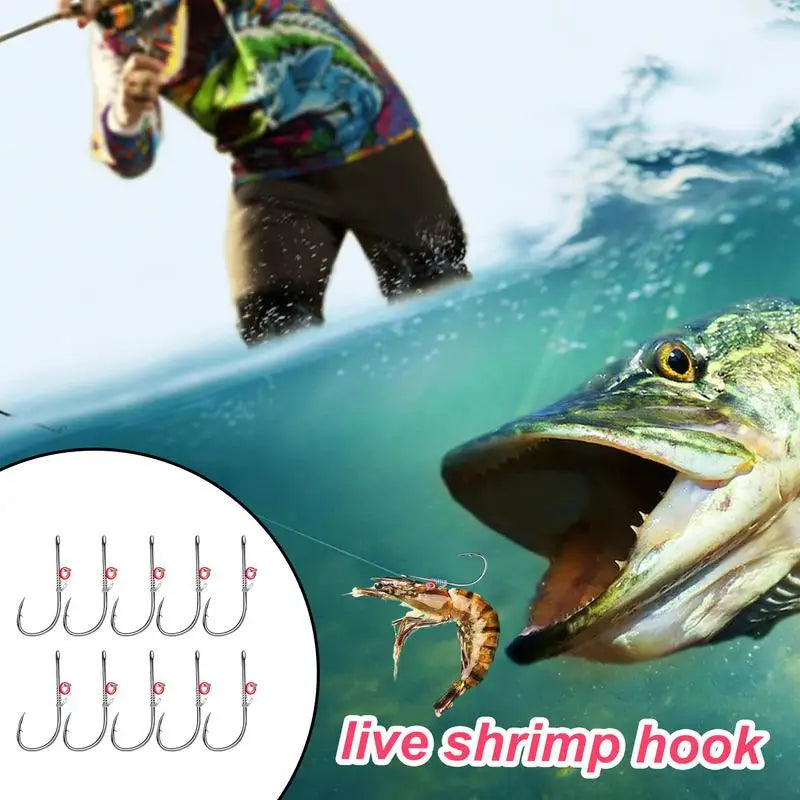 Fishing Hooks Live Shrimp Fixed Hooks Carbon Steel Barbed with Holes 2#/3#/4# Catfish Bass Fishing Hooks For fishing accessories