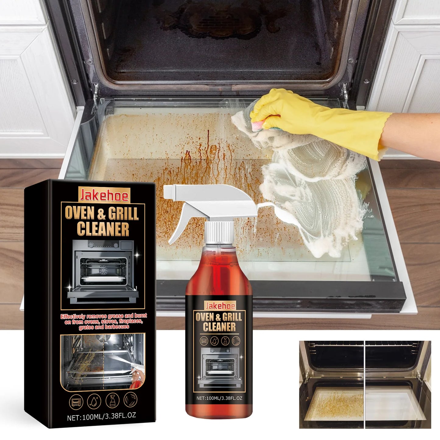 Oven and Grill Cleaner Spray Decontamination Deodorization Oil Removal Dirt Oil Stains Food Residues Eliminating Odors Cleaner