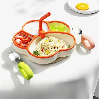 Baby Silicone Dining Plate with Baby Feeding Toddler Training Tableware Straw Cute Cat Claw Child Dishes Kids Plate Dishes Bowl