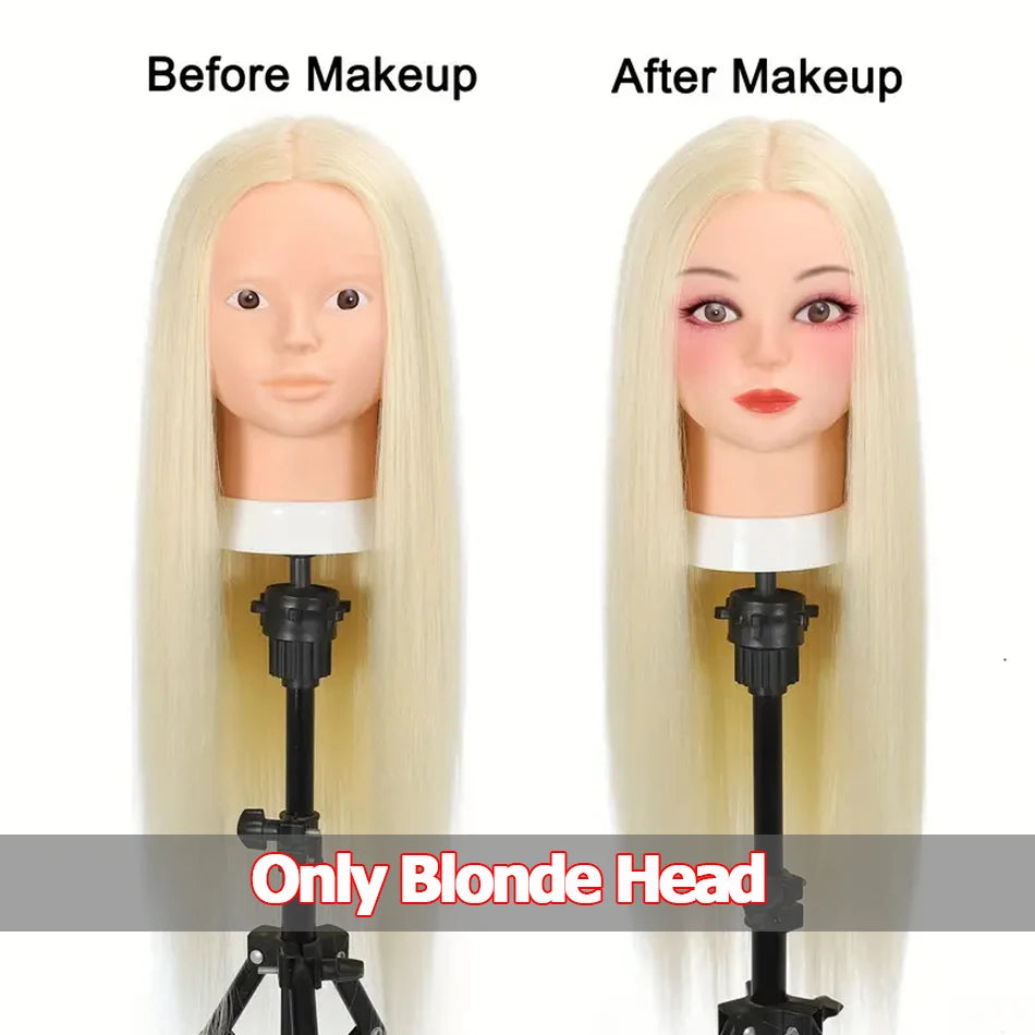 Cosmetology Mannequin Head with 80% Real Hair For Hairdresser Training Practice Long Straight Human Hair Mannequin Doll Head