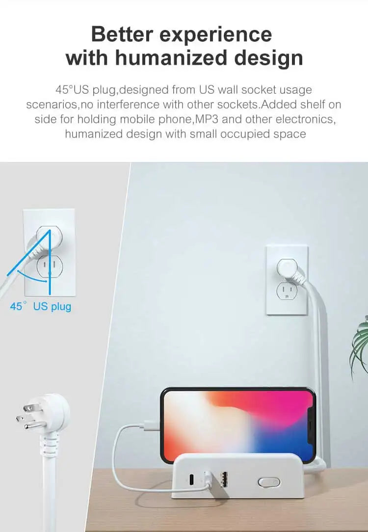Smart power strip  us smart outlet wall plug adapt surge protector  110v 5V 2.4A usb c hub electrical socket with usb charger