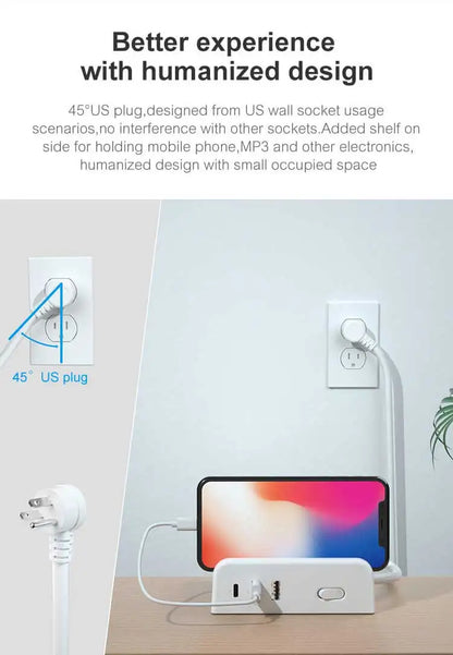 Smart power strip  us smart outlet wall plug adapt surge protector  110v 5V 2.4A usb c hub electrical socket with usb charger