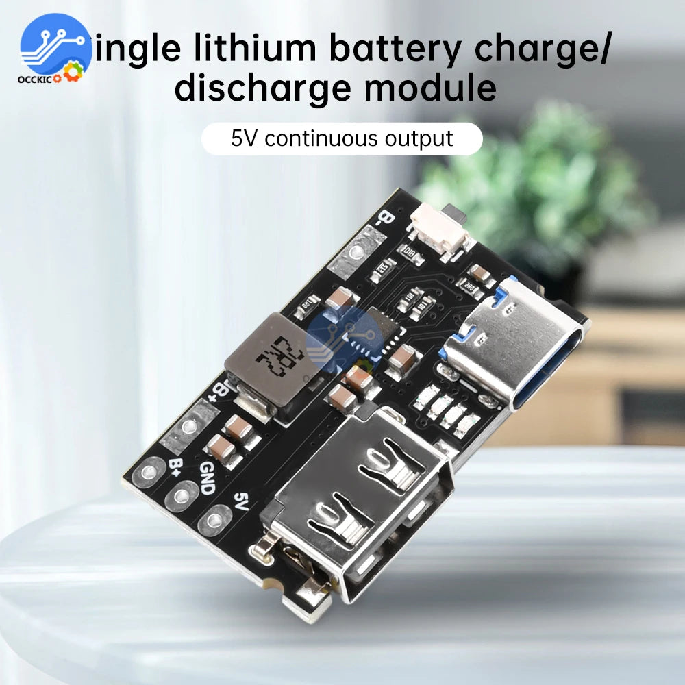 5V TYPE C + USB A 2.4A Charger Discharger Module Single Lithium Battery Charger Board Supports Charging And Discharging