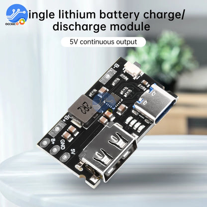 5V TYPE C + USB A 2.4A Charger Discharger Module Single Lithium Battery Charger Board Supports Charging And Discharging