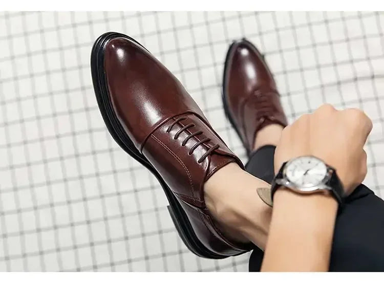 Business Formal Leather Shoes Men's Casual with Suit Low Top Solid Wedding Oxford Shoes Pointed Office Shoes