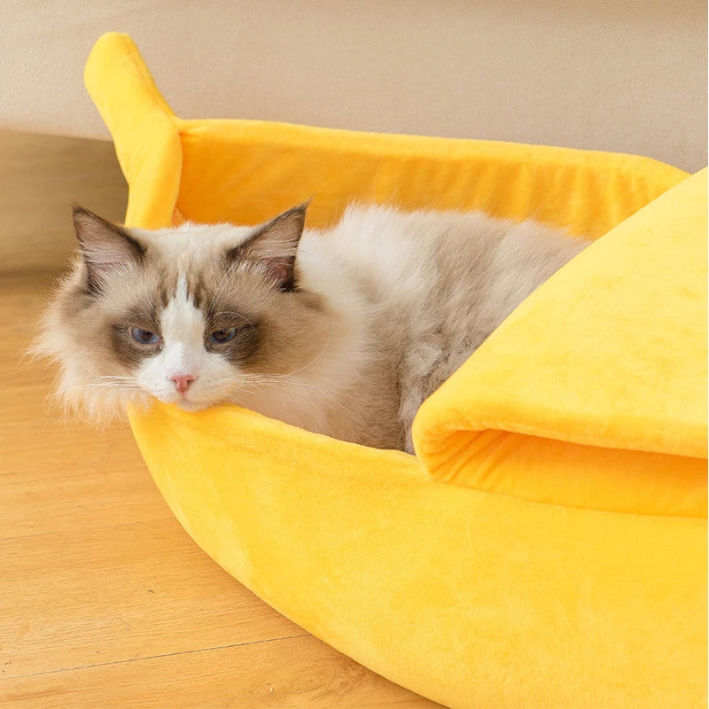 Cute Cats Beds Deep Sleep Comfort In Winter Bed Banana Shape for Cat's House Products Pets Creative Indoor Small Cat Dog Beds