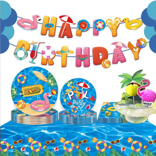Beach Summer Pool Party Hawaiian luau Party Water Swimming Holiday Vacation Flamingo Party Supplies Birthday Party Decoration
