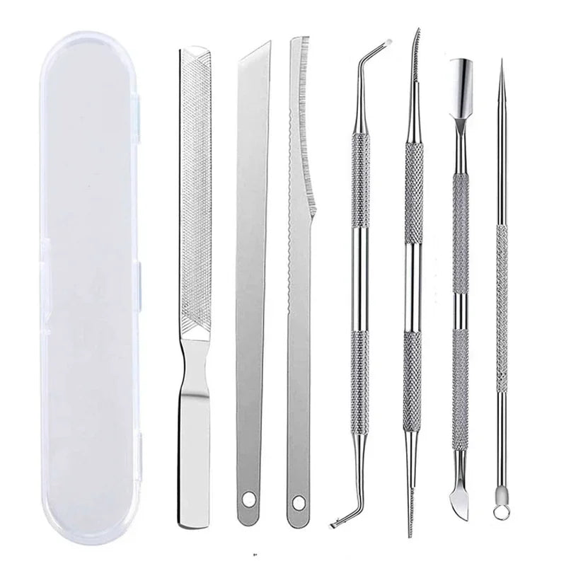 3-7pcs Stainless Steel Manicure Pedicure Knife Nail Clippers To Remove Dead Skin Calluses Thick Hard Acne Needle Pick Tool Set