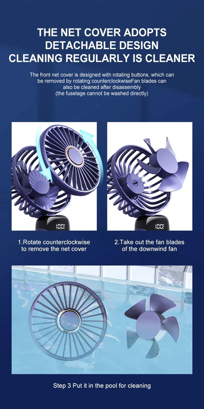 Portable mini fan that can be folded and hung around the neck, 5-speed USB charging fan, supporting phone and display screen,