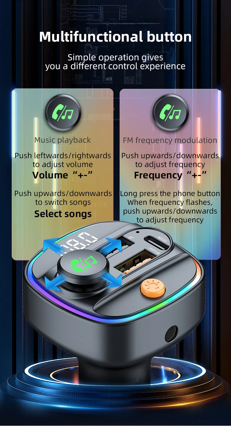 Bluetooth 5.3 FM Transmitter Handsfree Car AUX Radio Modulator MP3 Player with 22.5W & PD30W Fast Charge Adapter Car Accessories