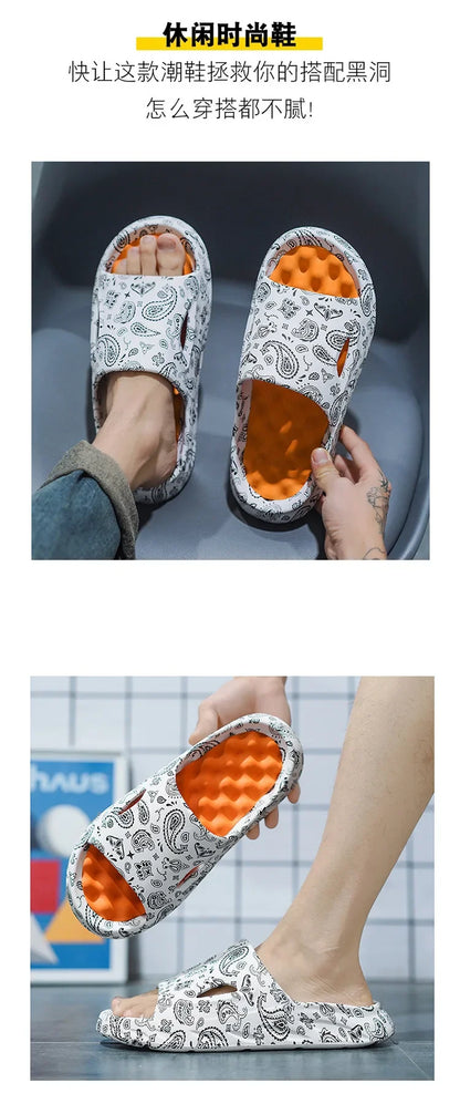 Men Flip-flops Summer Shoes Printing Sandals Trend Anti Slip Summer Sneaker Slippers Fashion Man Massage Slippers Beach Sandals