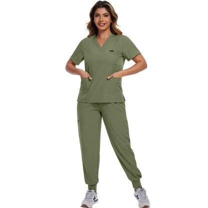 Surgical Scrubs Unisex - Quick-Dry Dental Clinic & ER Workwear Split Set W/Short Sleeve & Anti-Microbial 6 Pockets