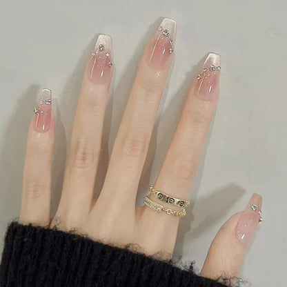 24pcs Detachable Short Press on Nails Y2k rhinestone False Nails with Glue Ballet Sweet Cool Girls Artificial False Nails Tips