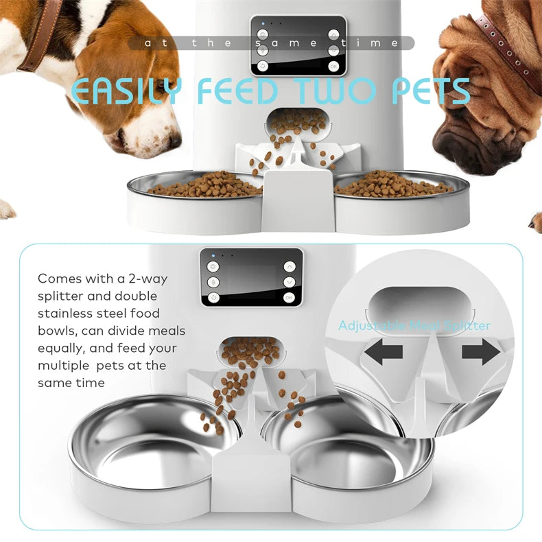 Tuya Automatic Pet Feeder 6L Capacity Food Quantitative Dispense Double Stainless Steel Bowl Record Time Feed Remote APP Control