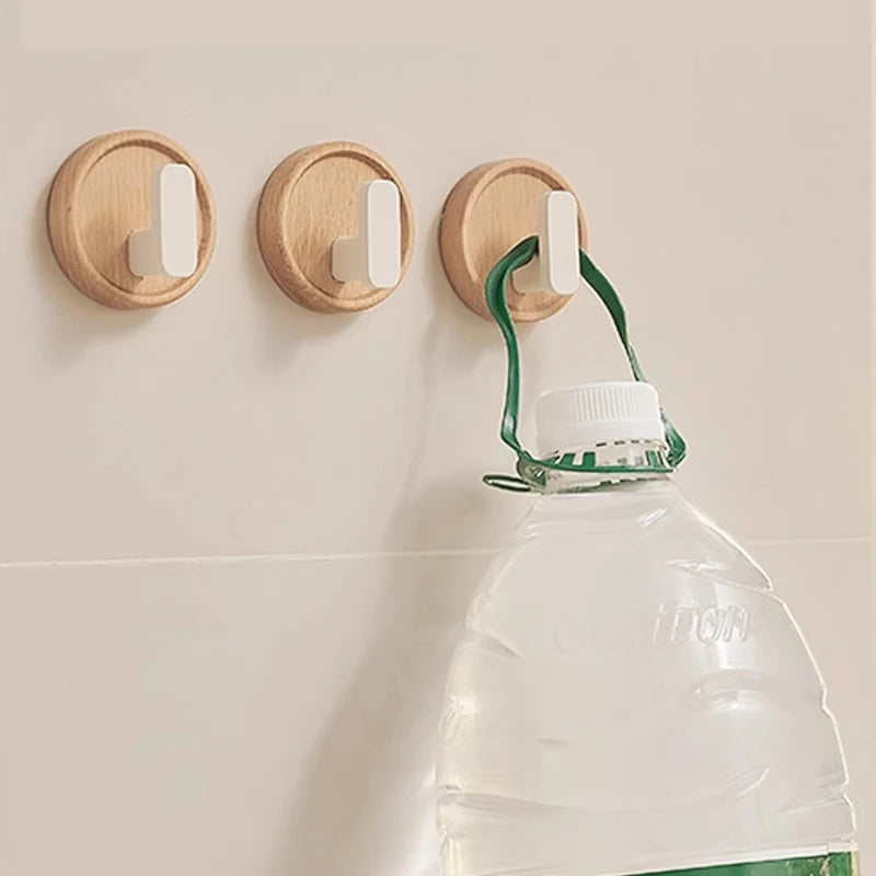 Self Adhesive Wall Hooks Walnut Hanging Hooks For Kitchen Bathroom Solid Hook Coat Storage Hook Home Towel Key Bag Decor Holder