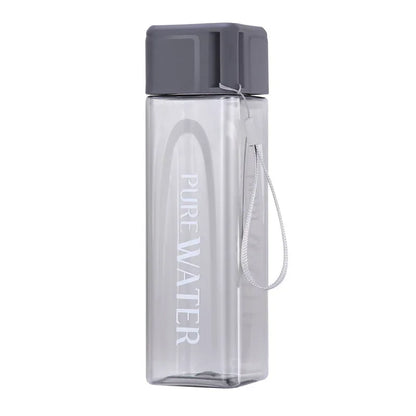 Portable Plastic Water Cup Square Bottle with Hand Strap Milk Cup Creative Frosted Portable Cup Student Sports Water Bottle