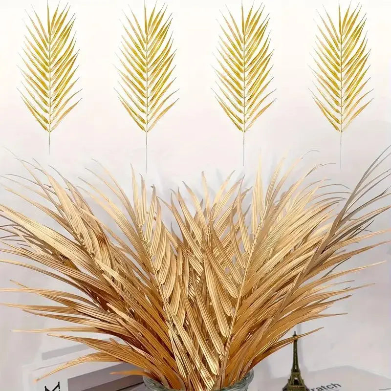6/12 gold faux palm fronds, outdoor faux palm fronds, fake tropical palm fronds, birthday and wedding party decorations