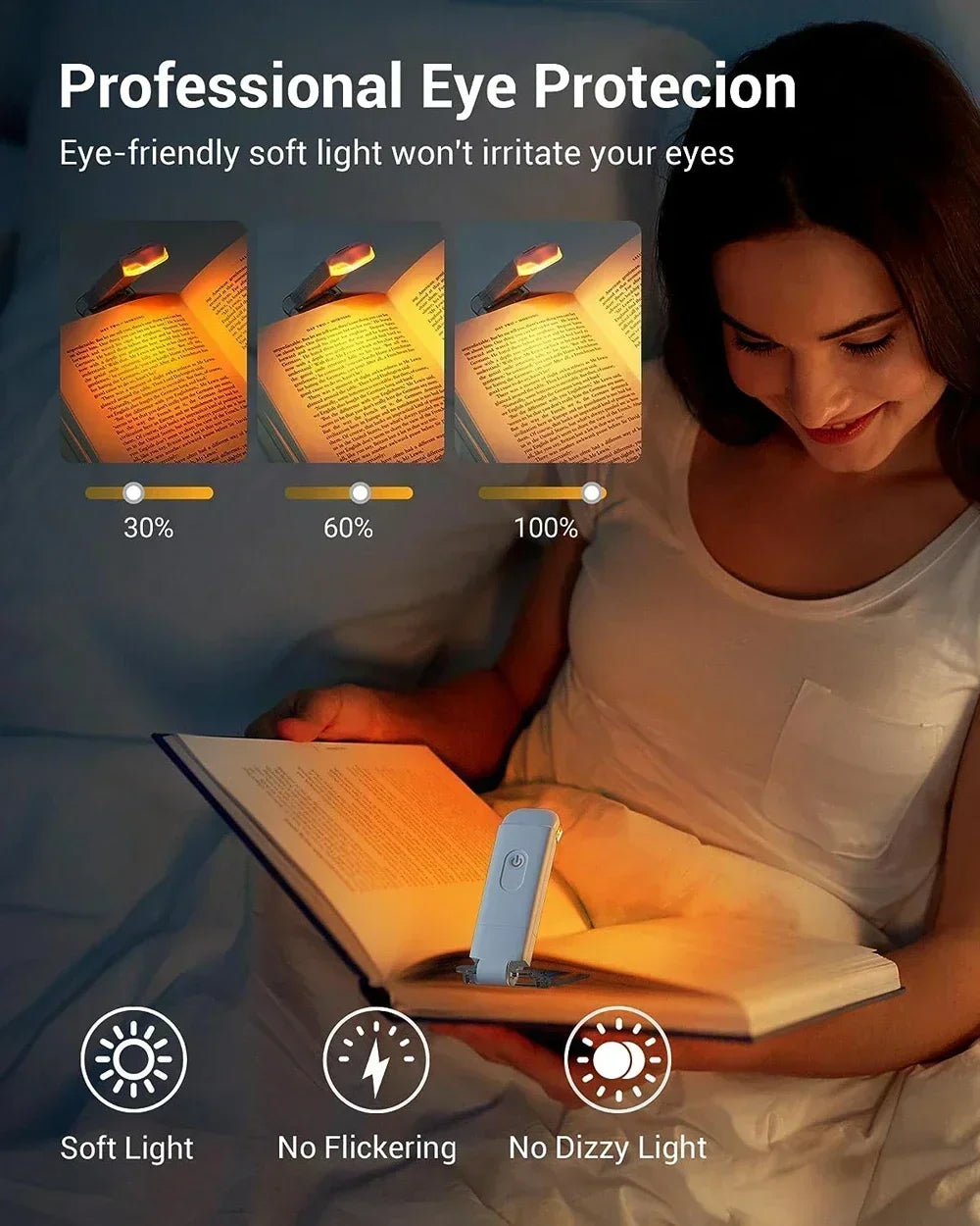 Book Light LED USB Rechargeable Reading Light Eye Protection Night Light Portable Clip Desk Light Bookmark Read Light