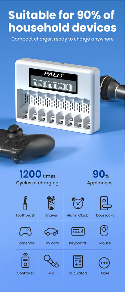 8 Slots 1.5V AA/AAA Rechargeable Battery Charger LCD Display Usb Fast Intelligent Charger for 1.5 Volts Li-lon AA AAA Battery